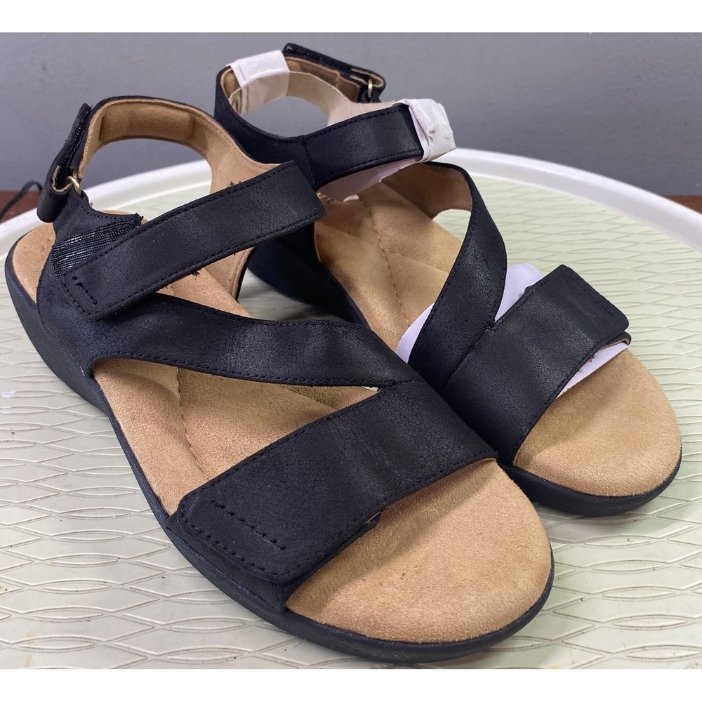 Easy Spirit SEKimberly2 Women's Black Strappy Flat Sandals Adjustable NEW 7.5M
